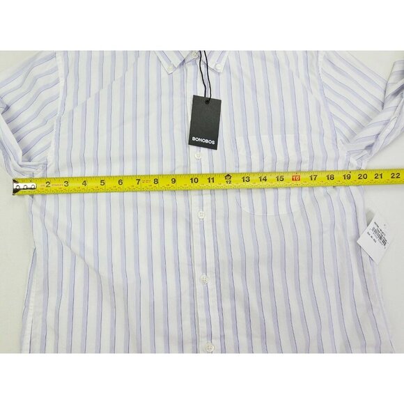Bonobos Slim Fit Size Medium Mens White Blue Dtripe Button Down Cotton Shirt NWT - Picture 3 of 11